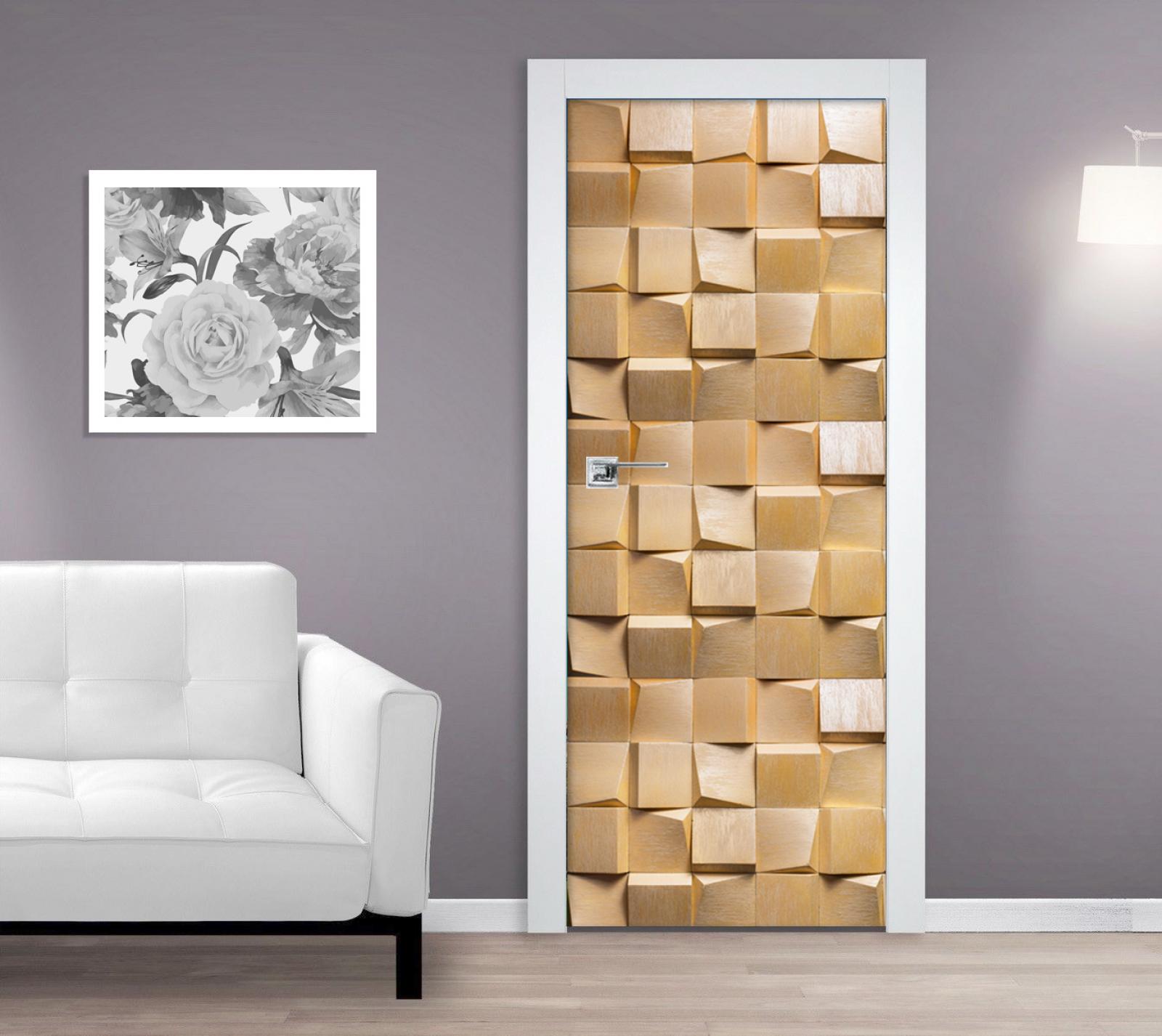 Samolepící fototapeta na dveře 95x210cm - dřevěné kostky