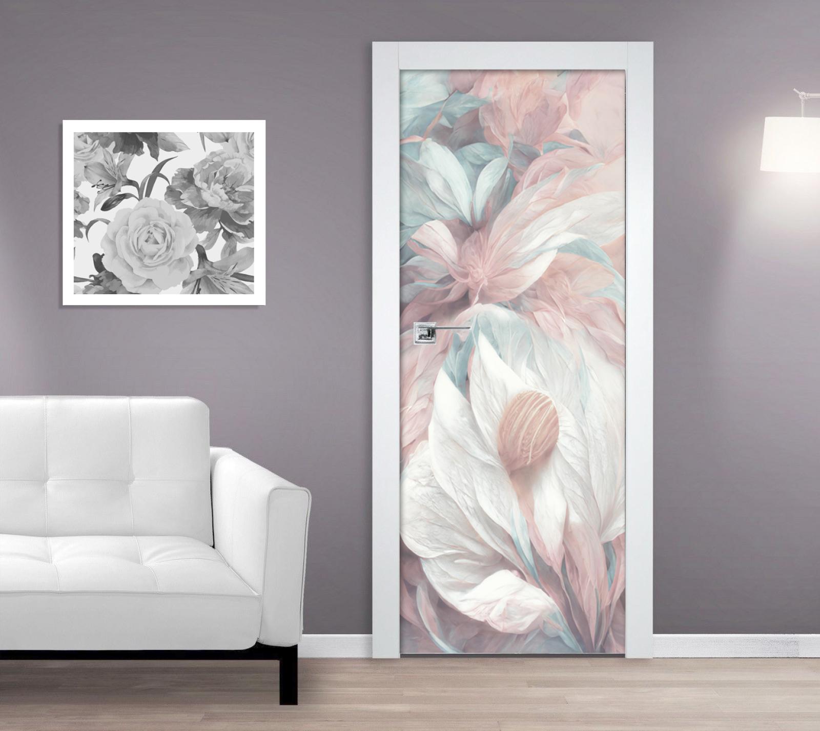 Samolepící fototapeta na dveře 95x210cm - Pastelová ilustrace květů