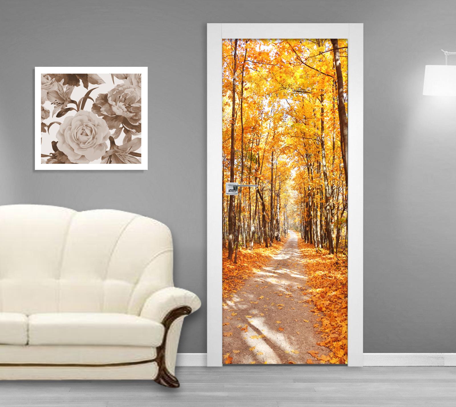 Samolepící fototapeta na dveře 95x210cm - Ulička v podzimním lese