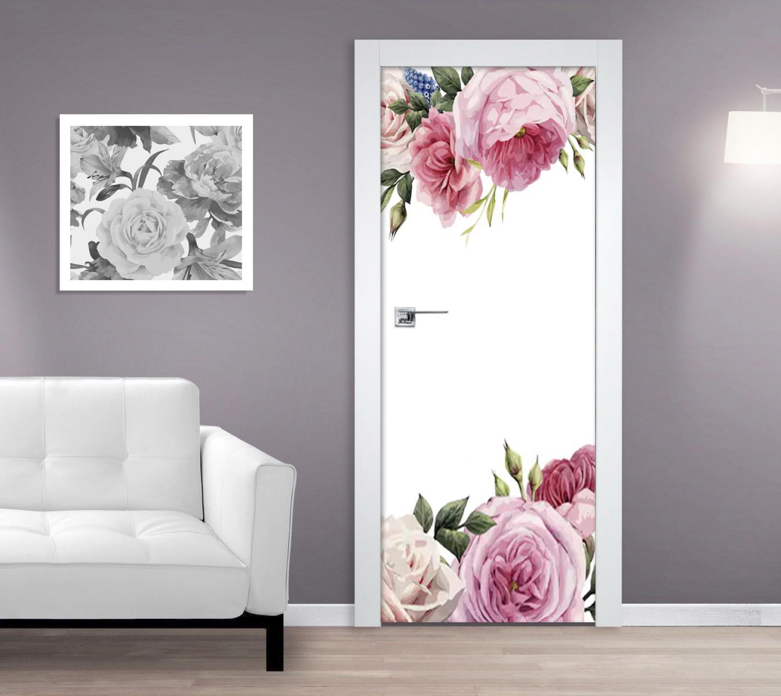 Samolepící fototapeta na dveře 95x210cm - Malované květy