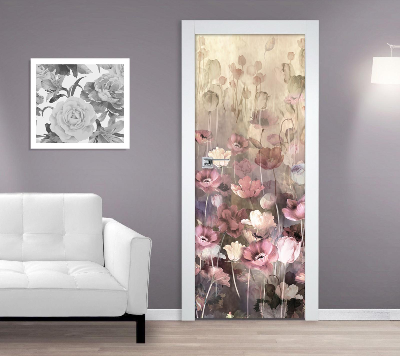 Samolepící fototapeta na dveře 95x210cm - Malované květy 3