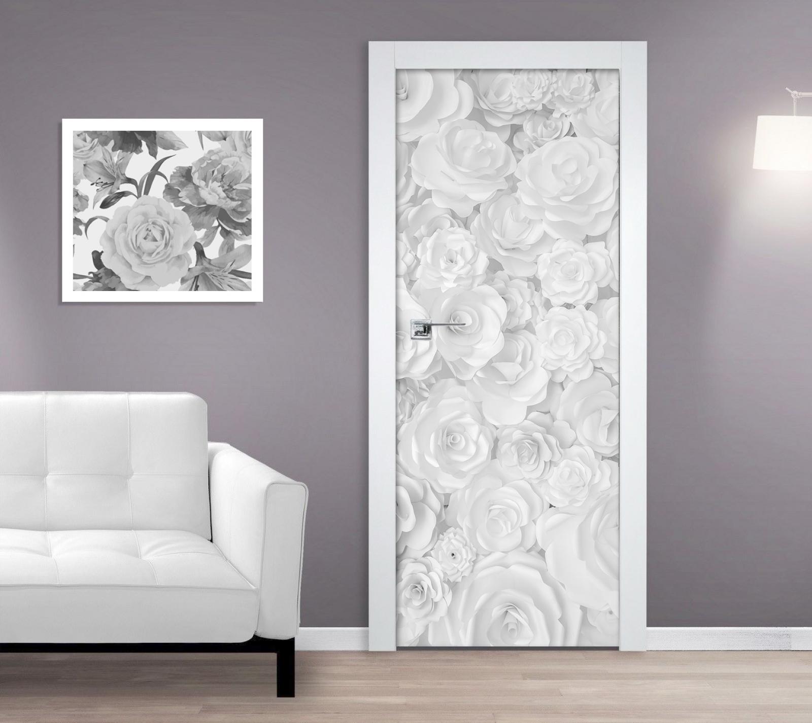 Samolepící fototapeta na dveře 95x210cm - 3D bílé růže