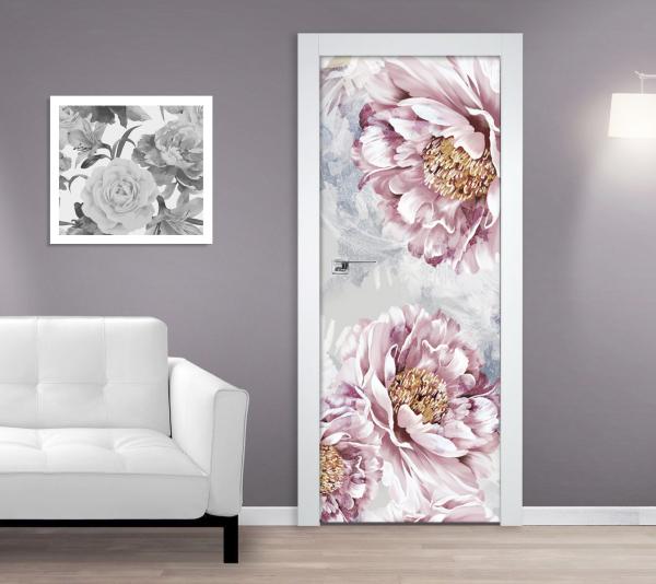 Samolepící fototapeta na dveře 95x210cm - Velké malované květy